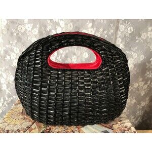 Vintage 50s Basket Purse 1950s Black Wicker Mid Century Mod Mad Men Handbag